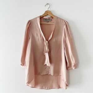 REMAIN | Champagne Pink Tie Neck Satin Blouse | S